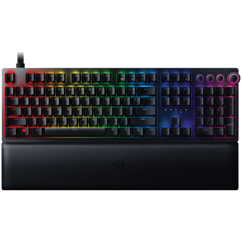 Razer Huntsman V2, Optical Gaming Keyboard with Near-zero Input Latency (Clicky Optical Switch), US Layout, Doubleshot PBT Keycaps, Sound Dampening Foam, Razer Chroma™ RGB, Up to 8000Hz polling rate, Aluminum matte top plate