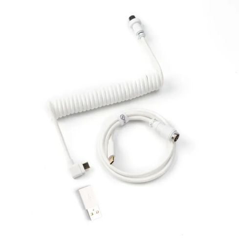 Кабел за клавиатура Keychron Coiled Aviator Cable Angled USB-C - White