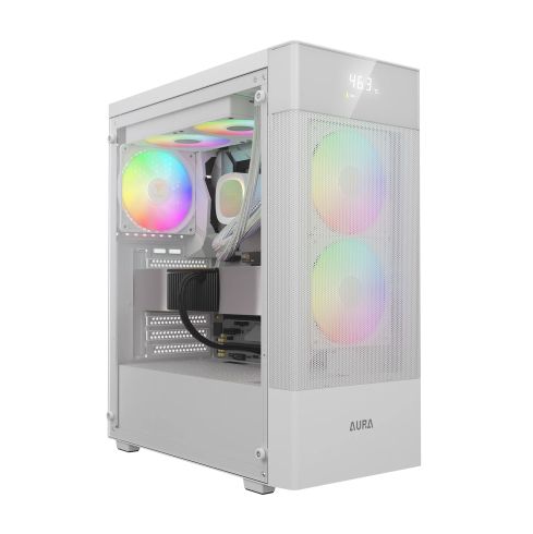 Gamdias кутия Case ATX - AURA GC5 ELITE ARGB WH - Addressable RGB, Mesh, Digital Display