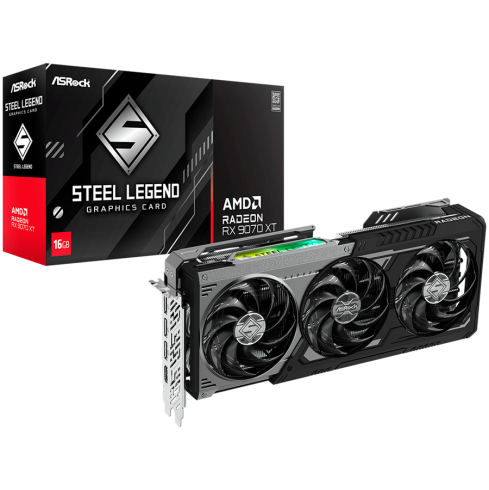 ASROCK Video Card AMD Radeon RX 9070 XT Steel Legend Dark 16GB GDDR6 256-bit HDMI 3x DP