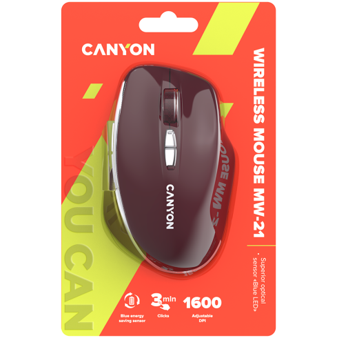 CANYON mouse MW-21 BlueLED 7buttons Wireless Burgundy Red