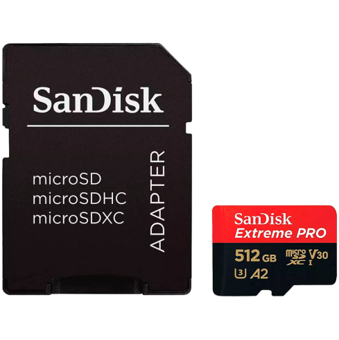SANDISK Extreme PRO microSDXC 512GB + SD Adapter + 2 years RescuePRO Deluxe up to 200MB/s & 140MB/s Read/Write speeds A2 C10 V30 UHS-I U3