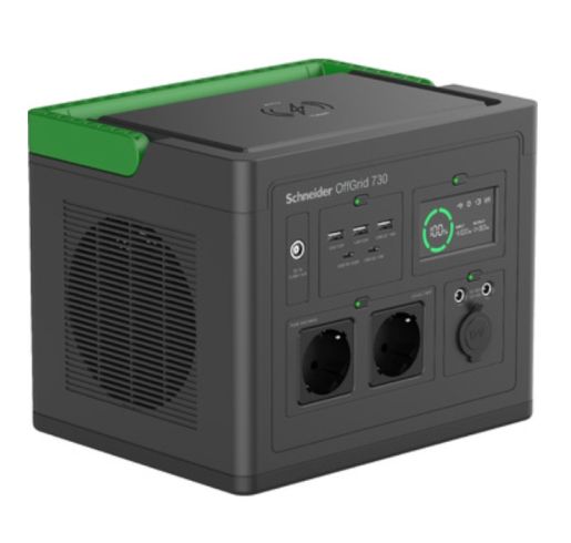 Преносима захранваща станция Schneider OffGrid Portable Power Station 730, 738Wh Lithium-ion, 2 Schuko, Sinewave + Schneider OffGrid Portable Solar Panel, 100W