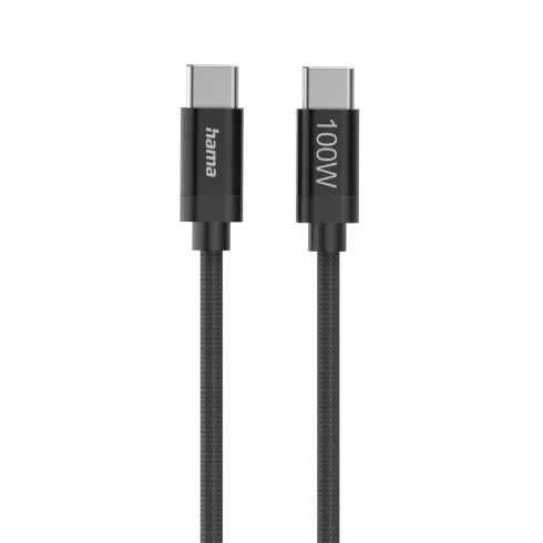 Hama Кабел за зареждане, "Fabric", USB-C - USB-C, 100 W, 1.5 m, Nylon, black