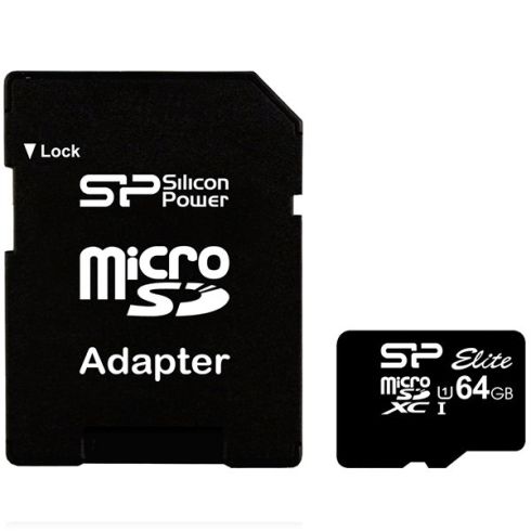 Card mSD Silicon Power Elite /clasa 10 de 64 GB UHS-1 (U1) R/W: până la 85/10 MB/s, funcție ECC, rezistență la șocuri/apă/raze X, cu adaptor, EAN: 4712702628203