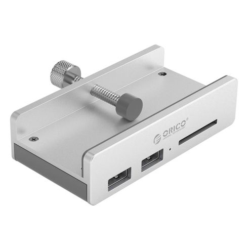 Orico USB 3.0 HUB Clip Type 2 port, SD card reader - aux Micro-USB power input, Aluminum - MH2AC-U3-SV