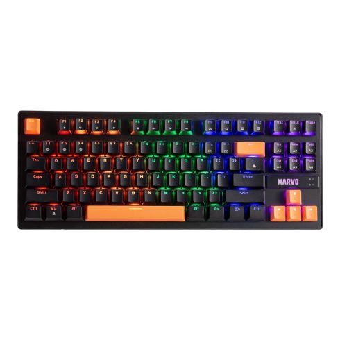 Marvo механична геймърска клавиатура Gaming Mechanical keyboard 87 keys, Orange caps TKL - KG901C