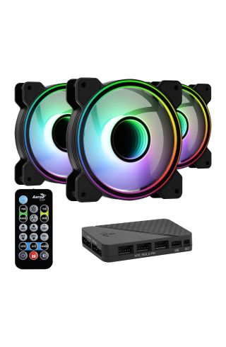 AeroCool Fan Pack 3-in-1 3x120mm - Mirage 12 Pro - Addressable RGB with Hub, Remote - ACF3-MR10227.11