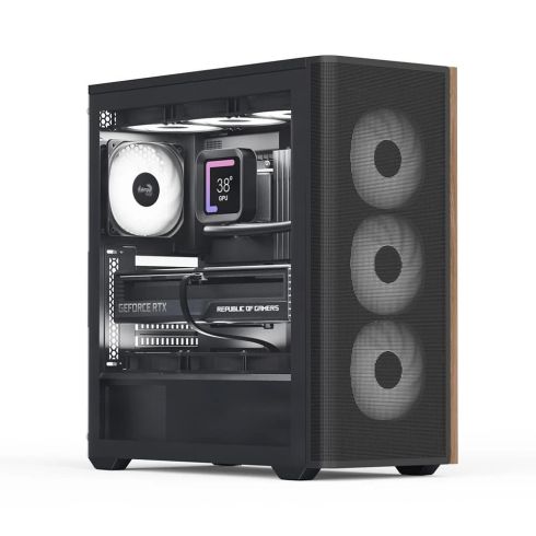 AeroCool Case ATX - D501A Black, Addressable RGB, Wood