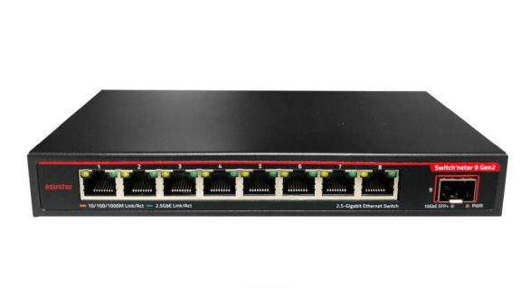 Комутатор Asustor ASW209X, Switch'nstor 9 Gen2, 9-port 1x 10GbE (10G/2.5G/1G, SFP+), 8x 2.5GbE (2.5G/1G/100M, RJ45), Black