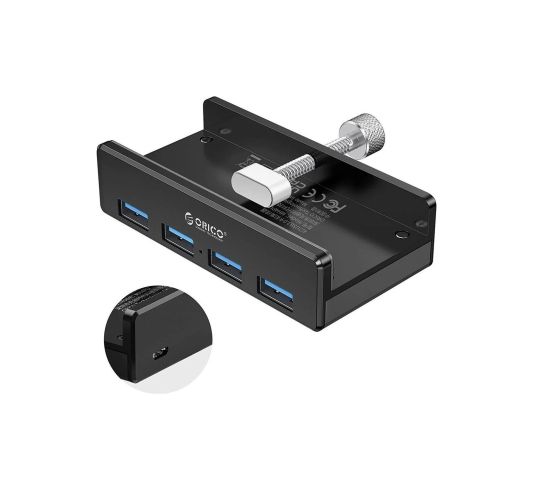 Orico хъб USB 3.0 HUB Clip Type 4 port - aux Micro-USB power input, Black - MH4PU-P-BK