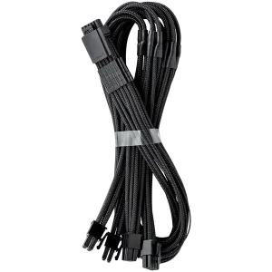 CableMod E-Series Pro ModMesh Sleeved 12VHPWR PCI-e Cable pentru Super Flower Leadex Platinum / Platinum SE / Titanium / V Gold Pro / V Platinum Pro, EVGA G7 / G6 / G5 / G3 / G2 / P2 / T2 (Negru, Nvidia 4000 serie, 16-pini la Quad 8-pini, 60cm)