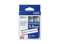 Bandă consumabilă Brother TZe-N201, negru pe alb, nelaminată, 3,5 mm, 8 m