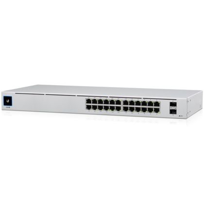 UBIQUITI Standard 24 PoE; (16) GbE PoE+, (8) porturi GbE; (2) porturi 1G SFP; Disponibilitate totală PoE de 95 W; Răcire fără ventilator, silențioasă.