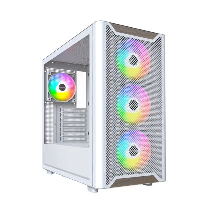 Montech Case ATX - XR Wood (W) - 4 x 120 mm ARGB Fans, Wood, USB-C, White