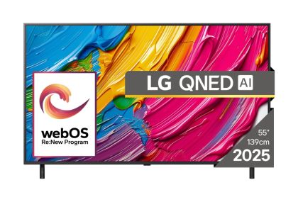 TV LG 55QNED80A3A, 55" 4K QNED HDR Smart TV, 3840x2160, DVB-T2/C/S2, Alpha 7 AI Processor, HDR10 / HLG, webOS 25 ThinQ, VRR / ALLM / HGiG, 4K Upscaling, WiFi 5, Voice Controll, Bluetooth 5.1, AirPlay 2, LAN, CI, HDMI, SPDIF, Google Cast, 2 poles Sta