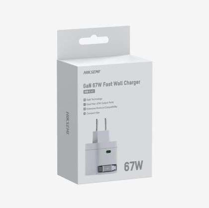 Charger HikVision GaN Fast Charger 2C 67W, USB-C retractable cable & USB C Port, Universal Compatibility (phones, tablets, laptops, switch and other devices), Portable