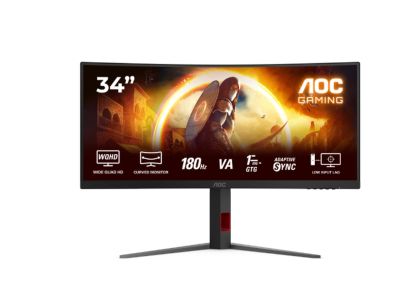 Monitor AOC CU34G4, 34" Curved 1500R VA WLED, 3440x1440@180Hz, 1ms GtG, 0.5ms MPRT, 300cd m/2, 2500:1, 80M:1 DCR, Adaptive Sync, FlickerFree, Low Blue Light, Tilt, Height Adjust, Swivel, 2xHDMI, DP