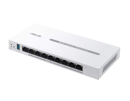 Router Asus Business Gigabit PoE+ VPN Wired Router, ExpertWiFi EBG19P, 8 PoE+ ports, 123W, 1 gigabit WAN+2 gigabit WAN/LAN, USB 3.2, PoE centralized control, SDN, guest portal, Multi-WAN, Commercial-Grade Network Security & VPN, wall mounting, White