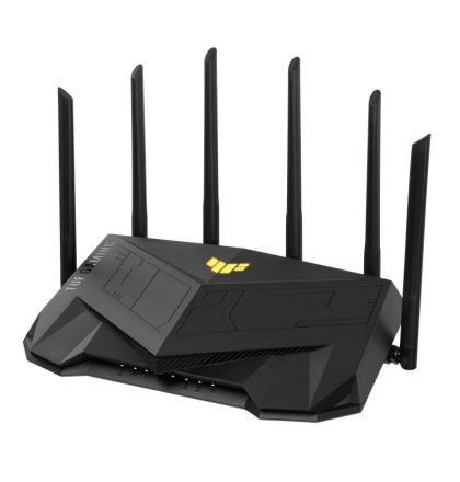 Рутер Asus Gaming Wireless TUF Router AX6000, Dual-Band, Quad-Core 2.0GHz CPU, 256MB/512MB Flash/RAM, 2.5G dual-port, AiProtection Pro, Adaptive QoS, VPN Fusion, IPTV, OFDMA, MU-MIMO, Beamforming, Link Aggregation, Port forwarding, AiM, Black