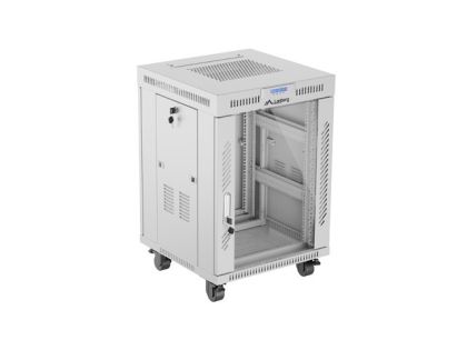 Комуникационен шкаф Lanberg rack cabinet 19" free-standing 15U/600x600 (flat pack) with glass door lcd grey v2
