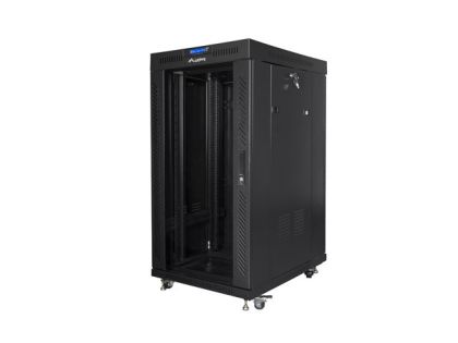 Communication cabinet Lanberg rack cabinet 19" free-standing 22U/800x800 (flat pack) with glass door lcd black v2