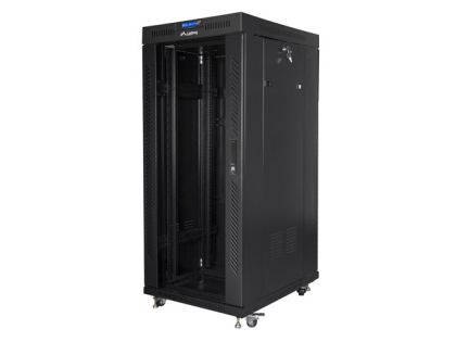 Communication cabinet Lanberg rack cabinet 19" free-standing 27U/800x1000 (flat pack) with glass door lcd black v2