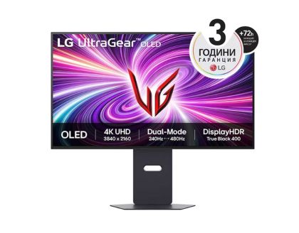 Monitor LG 32GS95UV-B, 31.5" 4K UHD OLED Dual-Mode, 0.03ms (GtG), UHD (3840x 2160), 4K 240Hz, FHD 480Hz, 1500000:1, 450 cd/m2, 1000:1, DCI-P3 98%, AMD FreeSync, NVIDIA G-Sync, DTS, Spacer 7Wx2, VRR, HDR 400, USB Down/Up-stream, HDMI, DisplayPort, Tilt, H