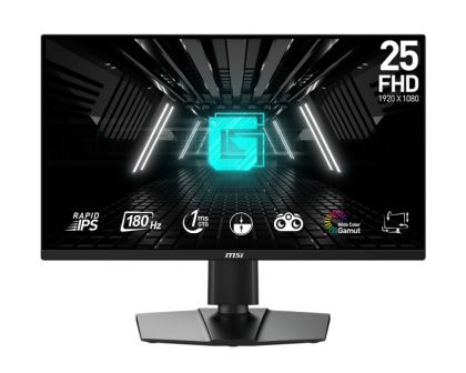 Monitor MSI G255PF E2, 24.5", 1ms, 180Hz, RAPID IPS, 1920x1080 (FHD), 16:9, FLAT, AMD FreeSync, 78% DCI-P3, AG, 300 nits, 1000:1, DCR 100M:1, DP(1.2a), 2xHDMI 2.0b, 2x2W Speaker, Pivot, Heigh Adj., VESA, Black, 5.3kg