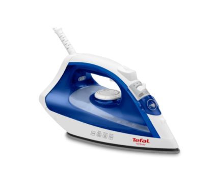 Iron Tefal FV1711E0, Virtuo white & velvet blue, 1800W - 0-24g/min - shot 80g/min - PTFE soleplate - water tank 200 ml - cord length 1.9 m - anti drip function