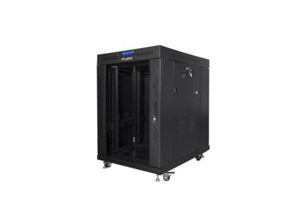 Комуникационен шкаф Lanberg rack cabinet 19" free-standing 15U/600x800 (flat pack) with glass door lcd black v2
