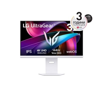Monitor LG 32G810SA-W, 31.5" UltraGear IPS smart webOS 24, 1ms (GtG), 144Hz, 1000:1, 400cd/m2, 4K (3840x2160), FreeSync, G-SYNC, VRR, HDR 10, DCI-P3 95%, USB-C (PD 65W), AI, HDMI, DisplayPort, Speakers 7W x 2, Bluetooth, LG Switch, Height Adjustable, Tilt