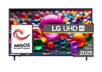 TV LG 55UA74003LB, 55" 4K UltraHD TV 4K (3840x2160), DVB-T2/C/S2, webOS 25 Smart, ThinQ AI, Alpha 7 AI Processor, WiFi, HDR10 pro, HLG, ALLM/HGiG, 4K Upscaling, AI Sound pro, Multiple View, HDMI eARC, LAN, USB, Bluetooth, Google Cast, 2 Pole Stand,