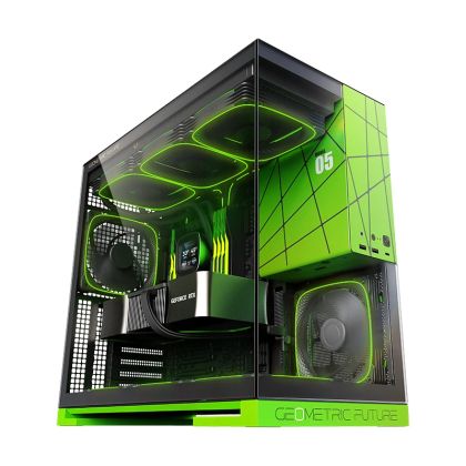 Geometric Future Case EATX - Model 5 Black/Green, NVIDIA style limited edition - 5 x 140 mm aRGB fans included
