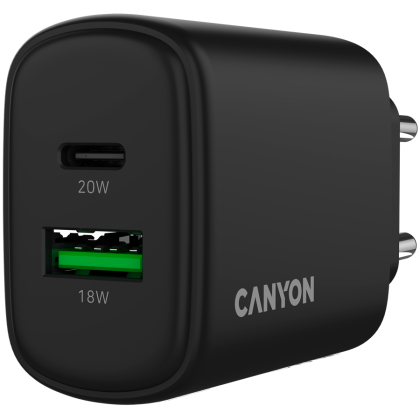 CANYON charger OnCharge 200 20W 1xPD 1xQC EU Black