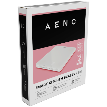 AENO Kitchen Scale KS1S Smart, Max load - 8 kg, Bluetooth, 10,000+ products & meals, 25 indicators analysis, Coffee mode, 6 unit conversion: kg, g, lb, fl, oz, ml, Material - glass