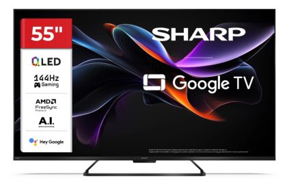 Телевизор Sharp 55HR7265E, 55" QLED  GOOGLE TV, 4K 144Hz Quantum Dot 3840x2160 Frameless, AQUOS AI, DVB-T/T2/C/S/S2, Active Motion 1400, HDR10, Dolby Atmos, Dolby Vision, DTS:X, Google Assistant, HDMI eARC, Mini Composite/CVBS + Audio input, USB, Wi-Fi, B