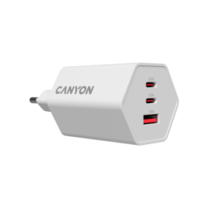 CANYON charger HEXAGON 65 GaN 65W 2xPD 1xQC EU White