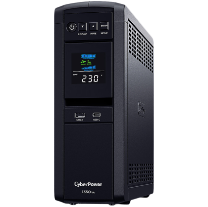 CyberPower UPS AVR, 1350VA/810W, Line-Interactive, LCD display, Sine Wave output (for Active PFC), 6x Schuko, Runtime at 500W ( min ):7, Surge protection; slot SNMP card; CP1350EPFCLCD