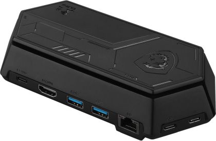 Докинг станция MSI Nest Docking Station with USB-C Cable, compatible with All MSI Claw gaming handhelds, USB-C w/PD 100W, HDMI 2.0 (4K/60Hz), USB-C 3.2 (5Gb/s), 2 x USB-A 3.2 (5Gb/s), RJ45 (10/100/1000 Mbps), 16.5 x 8 x 3.65cm, 0.206kg