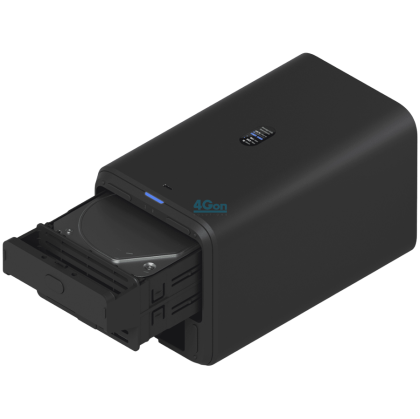 Ubiquiti UniFi UNAS-2-W-EU Network Attached Storage with (2) 3.5inch HDD bays, 2.5 GbE networking, USB-C connectivity, and an included PoE++ adapter, all in a compact footprint, black