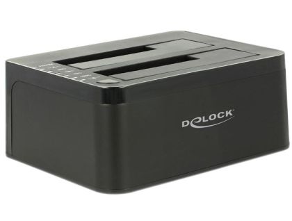 Външна докинг станция Delock 62661, за 2.5"/3.5" HDD/SSD, USB 3.0, Функция за клониране, Черен