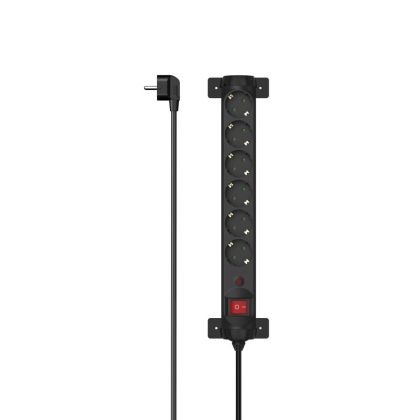 Hama Power Strip, 6-Way, Overvoltage Protection, 360°, Switch, 1.4 m, black