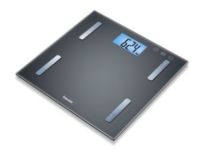 Scale Beurer BF 180 diagnostic bathroom scale; Blue illuminated LCD display; Digit size: 34 mm; Weight, body fat, body water, muscle percentage, bone mass and BMR calorie display, With BMI calculation; 180 kg