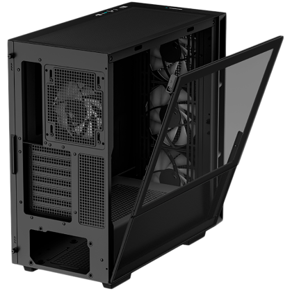 DeepCool CH560, Turn Mid, Mini-ITX/Micro-ATX/ATX/E-ATX, 1xUSB3.0, 1xType-C, 1xAudio, 3x140mm + 1x120mm Ventilatoare ARGB preinstalate, sticlă securizată hibridă și panou lateral de suport pentru GPU , Panou frontal cu plasă, negru