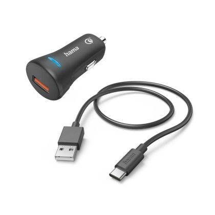 Hama Car Fast Charger with USB-C Charging Cable, QC, 19.5 W, 201615