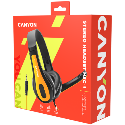 CANYON entry price PC headset, combined 3.5 plug, leather pads, Black-yellow