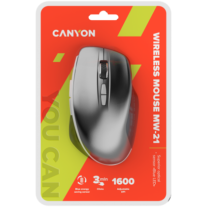 CANYON MW-21, 2.4 GHz Wireless mouse, with 7 buttons, DPI 800/1200/1600, Battery: AAA*2pcs, Dark gray72*117*41mm 0.075kg