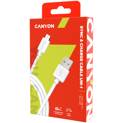 CANYON Mikro USB kablosu, 1M, Beyaz