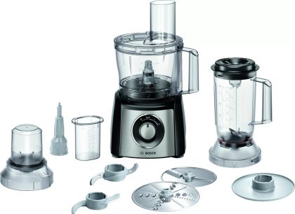 Кухненски робот Bosch MCM3PM386, Food processor, MultiTalent 3 Plus, 900 W, add. Mixer attachment, Chopper, Grinder, Dough Tool, Black - Brushed stainless steel